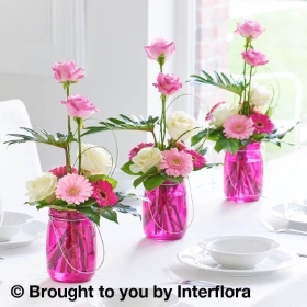 Fl Table Centrepieces Wadhurst Flowers East Sus Magenta Table Lantern Decoration Trio